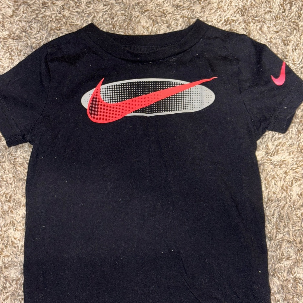 Nike Black and Red Short Sleeve Tee with Bold Swoosh